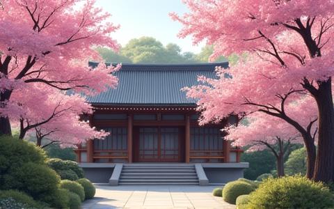 Temple zen et cerisiers en fleurs à Kyoto, Japon