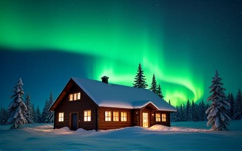 Aurores boréales vertes illuminant le ciel hivernal en Laponie Suédoise