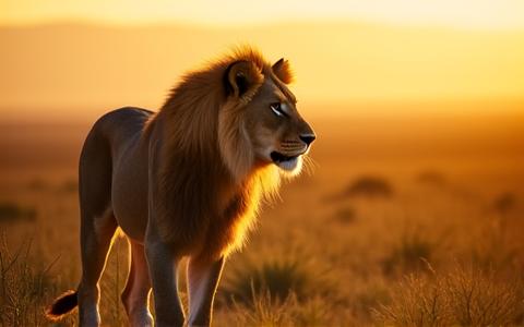 Lion au coucher du soleil lors d'un safari en Tanzanie