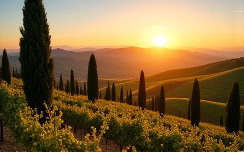 Vignobles vallonés et cyprès en Toscane, Italie