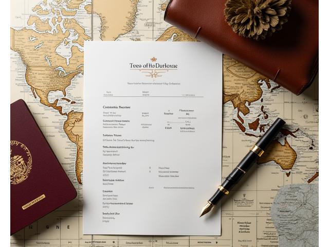 Cartes et documents de voyage luxueux avec une plume, symbolisant la création de voyages sur mesure d'Évasion Privée